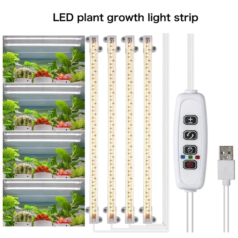 LED Plant Grow Light Strips Full Spectrum USB Auto ON/Off Timer 9 Dimmable Levels Sunlike Grow Lamp For Indoor Plants